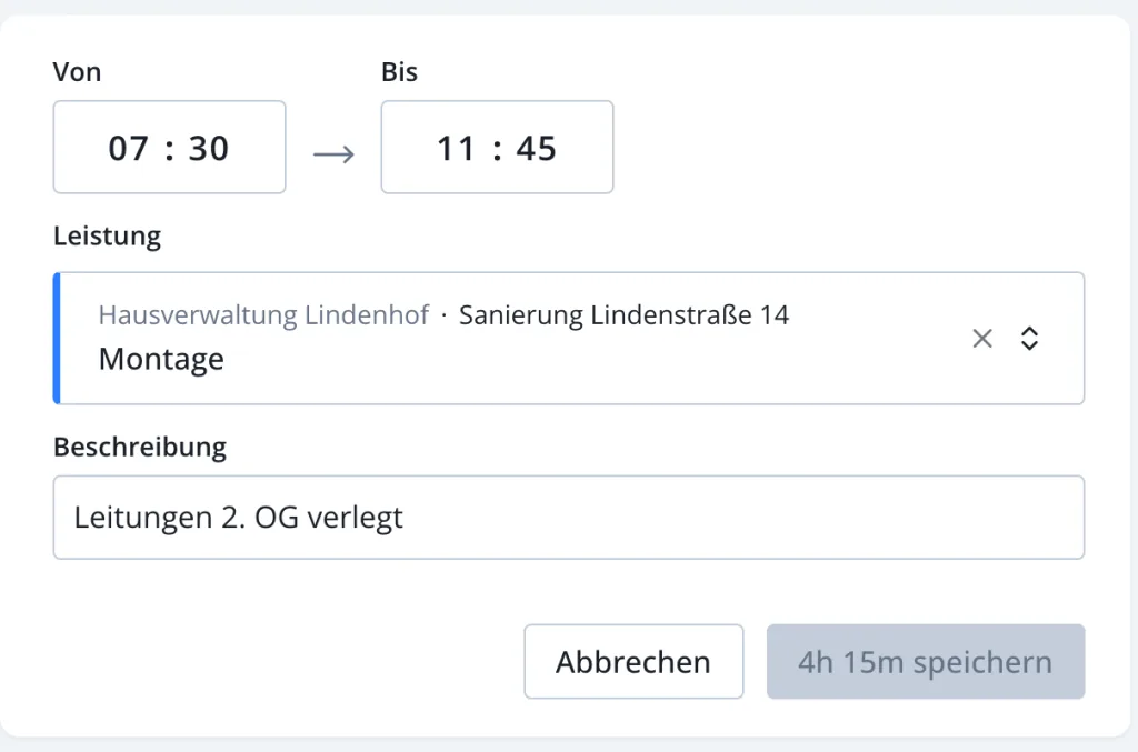 Nachträgliche Korrektur einer erfassten Arbeitszeit in Neunzeit