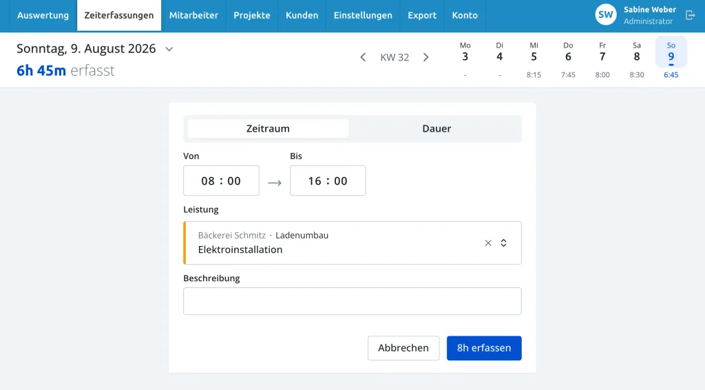 neunzeit im Browser: Erfassung der Arbeitszeit ohne installierte Software